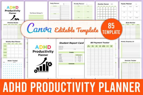 Download Editable ADHD Productivity Planner Canva - Productivity Collection