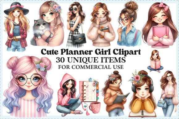 Download Cute Planner Girl Clipart Bundle - Cute planner Collection