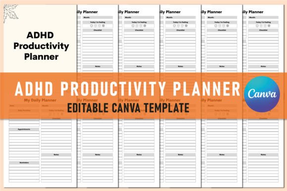 Download ADHD Productivity Planner for Canva - Productivity Collection