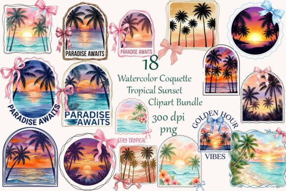 Download Watercolor Coquette Tropical Sunset PNGs - Premium Resources